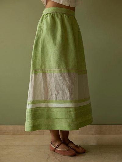 Ora Pleated Border Linen Skirt-Meadow
