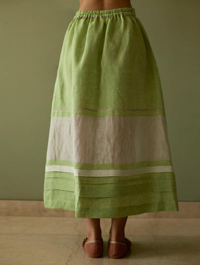 Ora Pleated Border Linen Skirt-Meadow