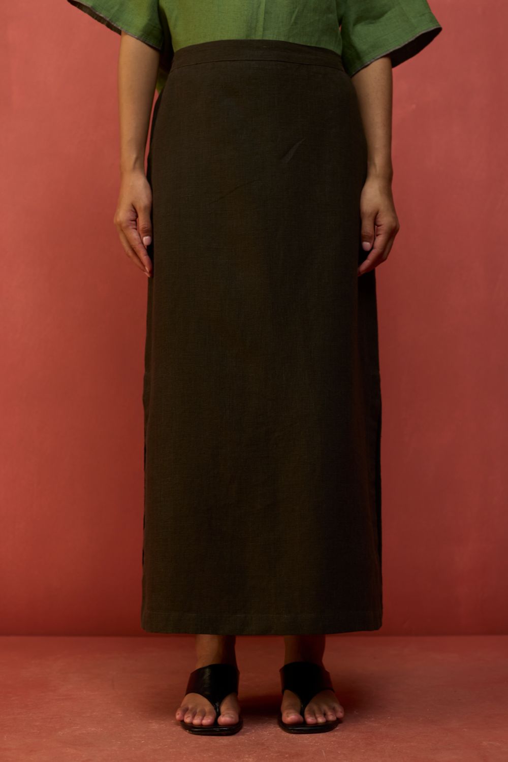 Hiro Linen Skirt - Olive Charcoal