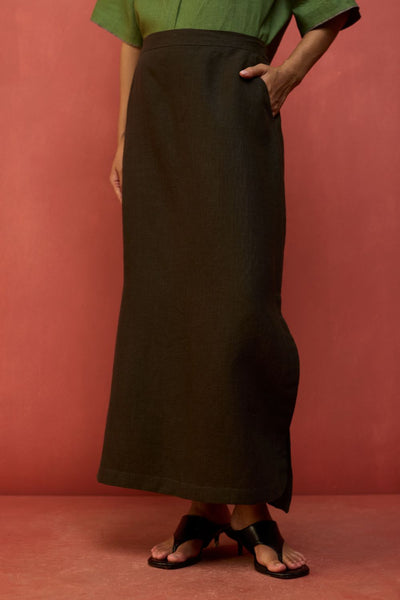 Hiro Linen Skirt - Olive Charcoal