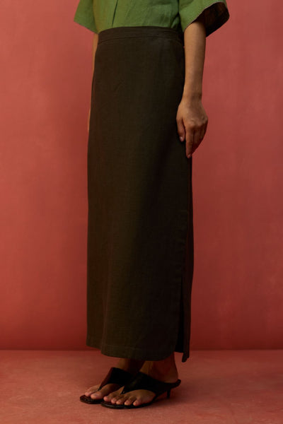 Hiro Linen Skirt - Olive Charcoal