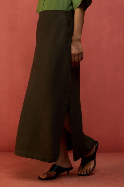 Hiro Linen Skirt - Olive Charcoal