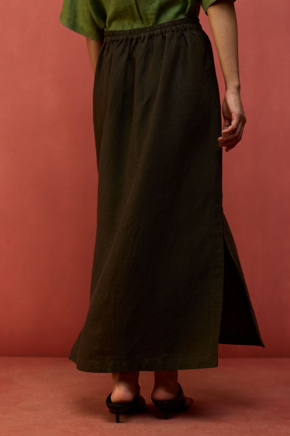 Hiro Linen Skirt - Olive Charcoal
