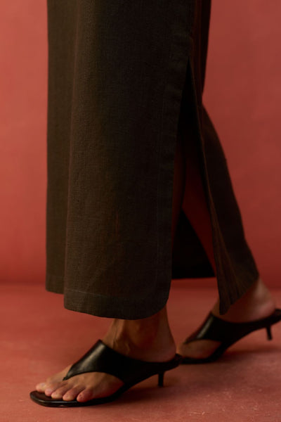 Hiro Linen Skirt - Olive Charcoal