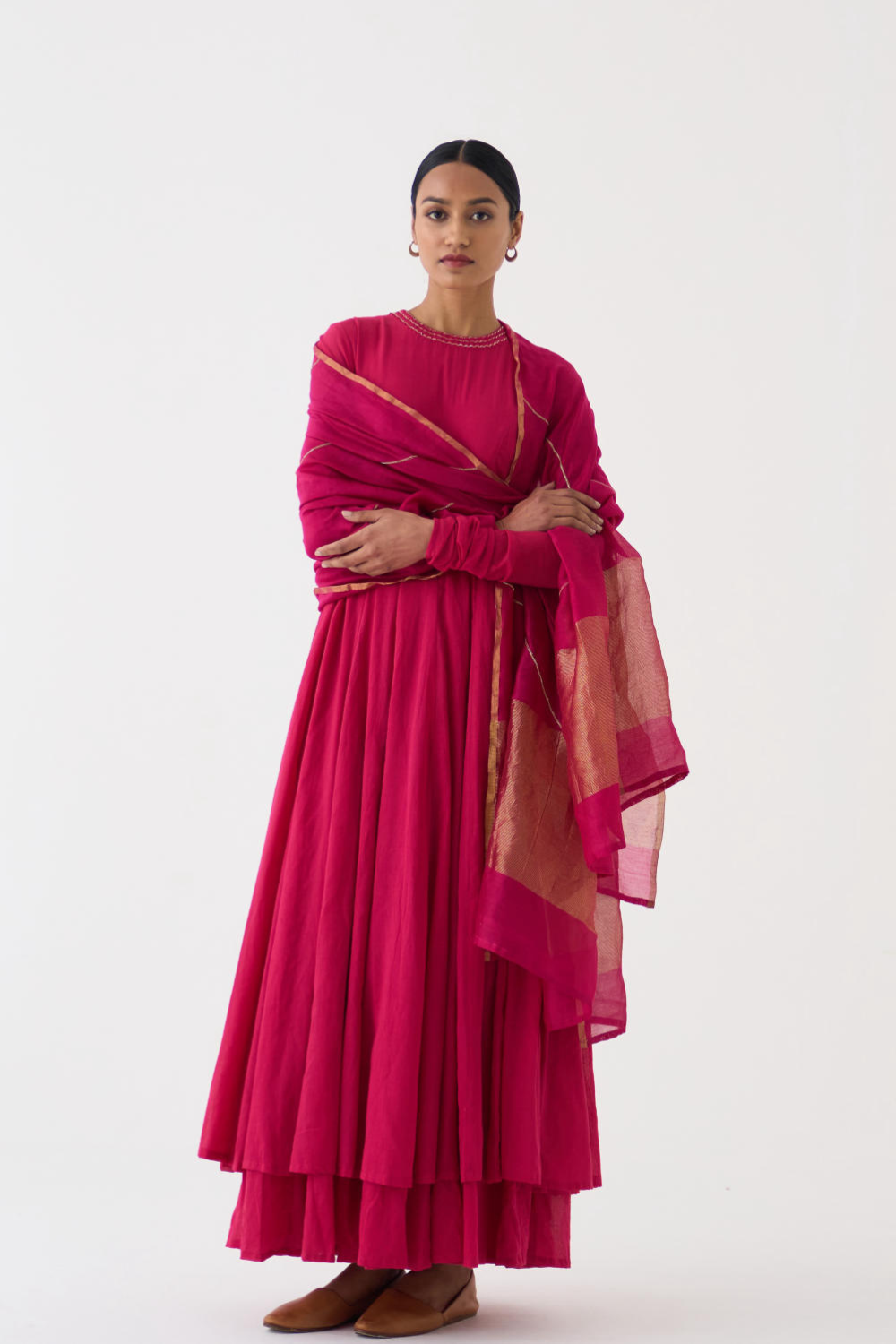 Diagonal Rani Pink Chanderi Dupatta