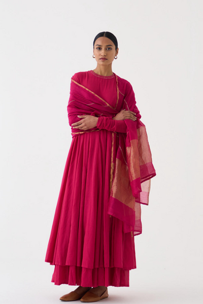 Diagonal Rani Pink Chanderi Dupatta