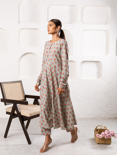 Grey Pansy Kurta Set