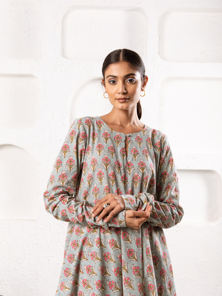 Grey Pansy Kurta Set