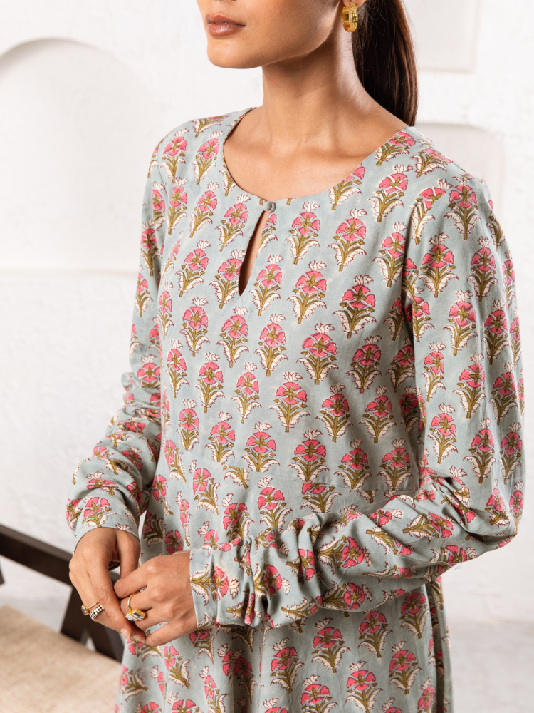 Grey Pansy Kurta Set