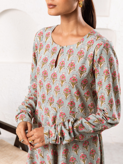 Grey Pansy Kurta Set