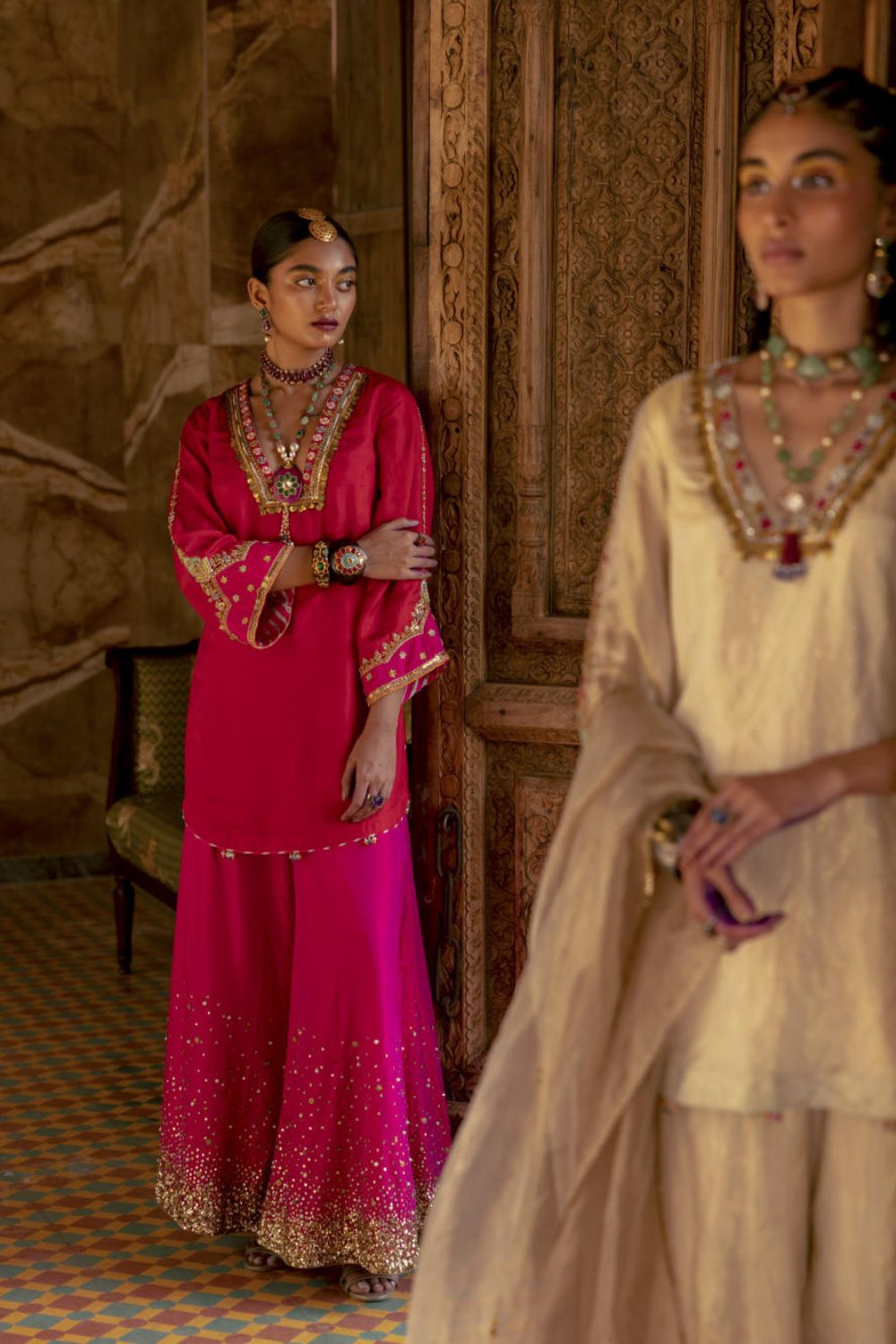 Fariba Red Magenta Silk Sharara Set