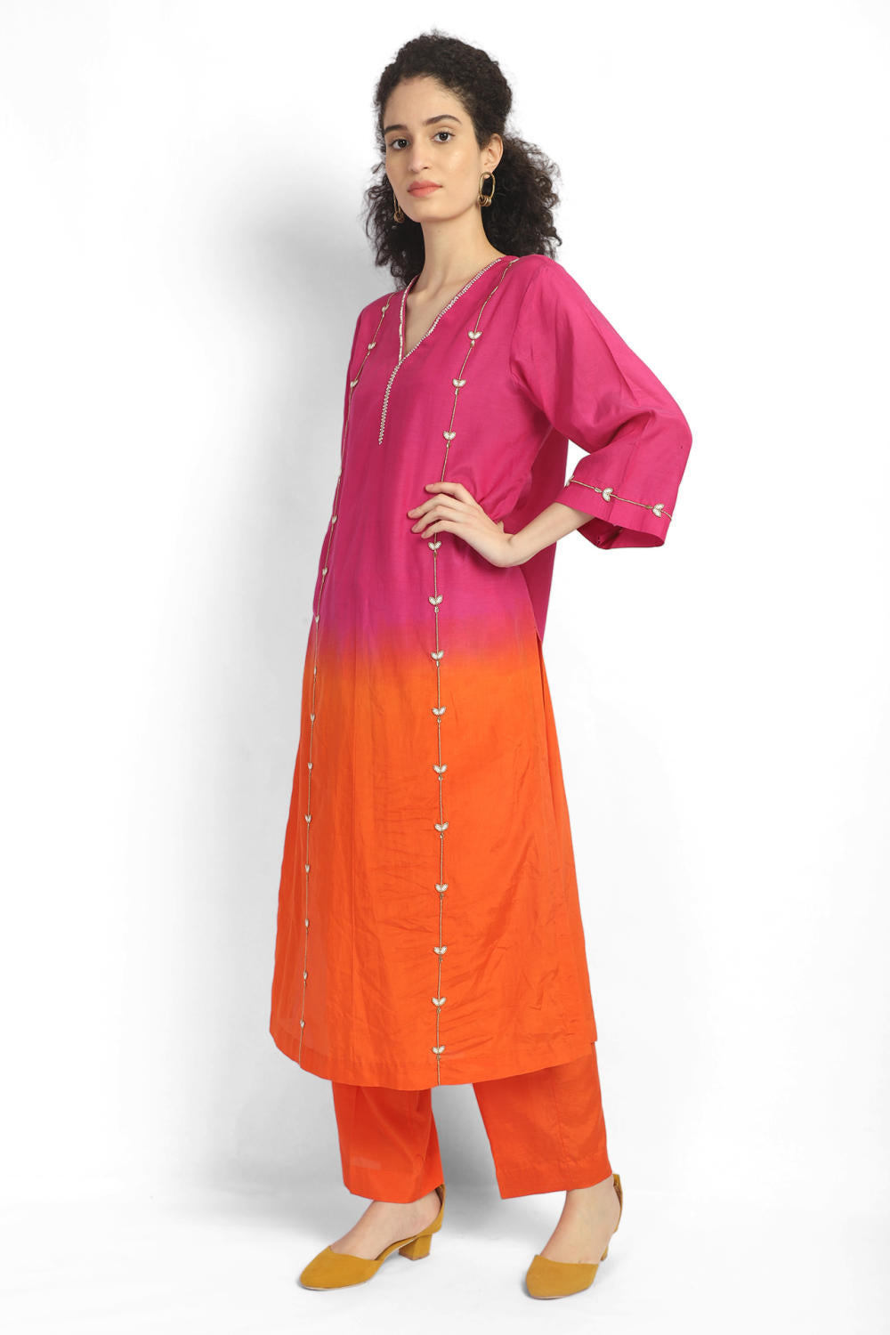 Rust embroidered kurta set