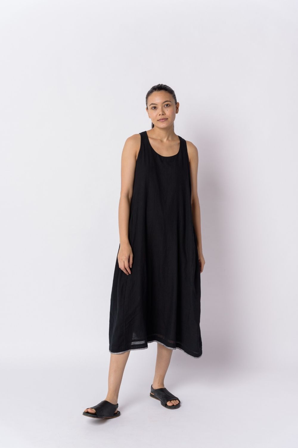 Black relaxed tank midi dress - Black