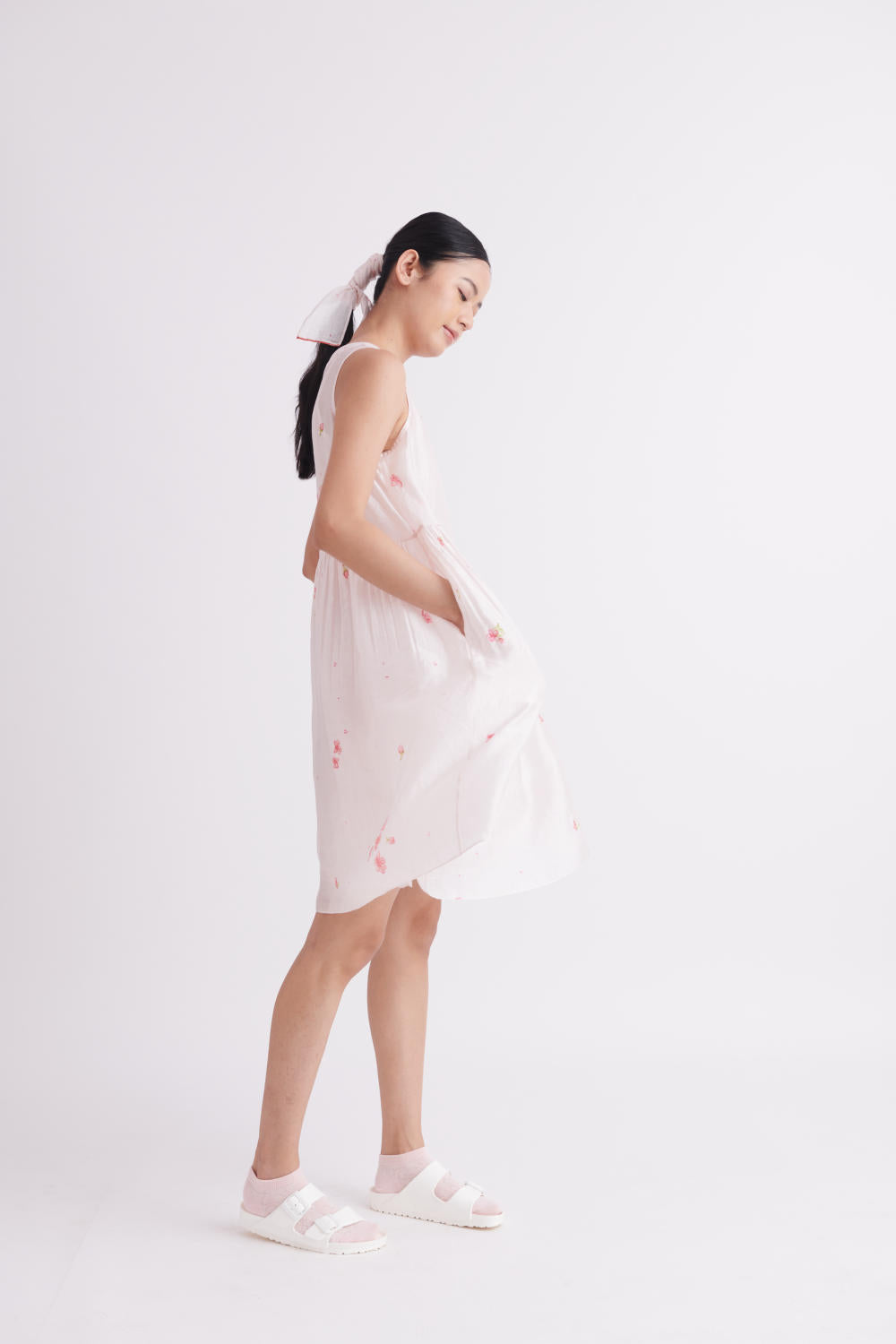 Silk Dress in Hand block Printed in Cherry Blossom Print