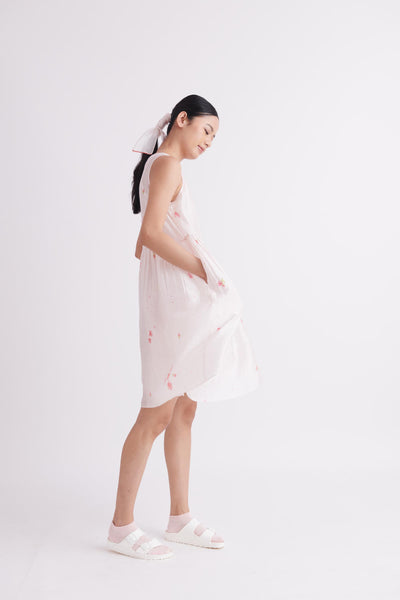 Silk Dress in Hand block Printed in Cherry Blossom Print