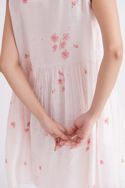 Silk Dress in Hand block Printed in Cherry Blossom Print