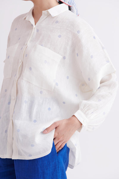 Blue Polka Linen Shirt