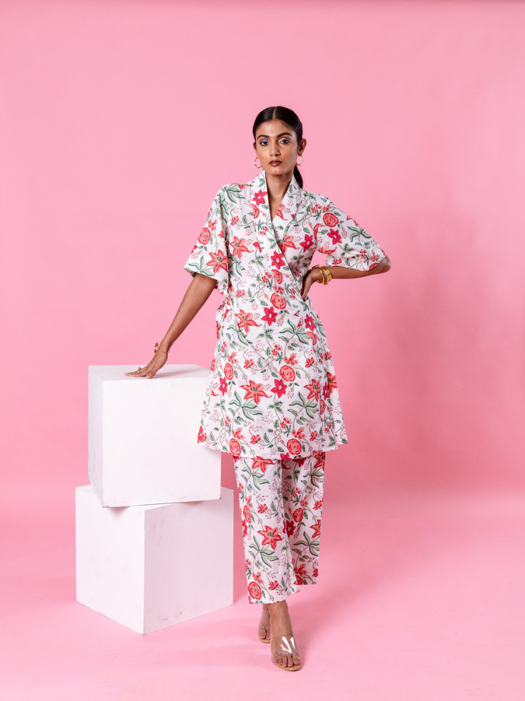Pink Dahlia Kimono Co-Ord