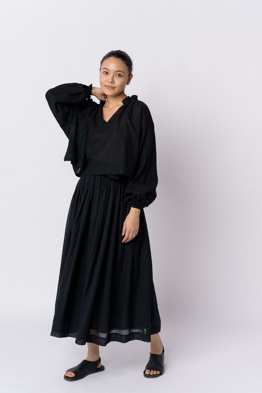 Black cotton flared top - Black