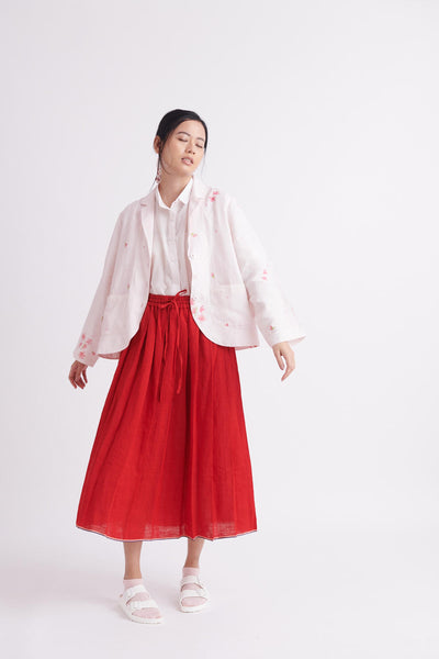Red Box-pleated Skirt