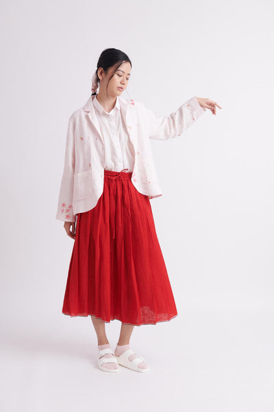 Red Box-pleated Skirt