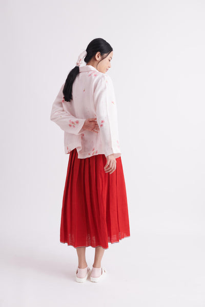 Red Box-pleated Skirt