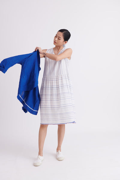 Handloom High Twist Cotton in Blue Fine Stripes