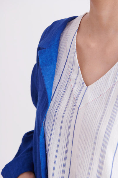 Handloom High Twist Cotton in Blue Fine Stripes