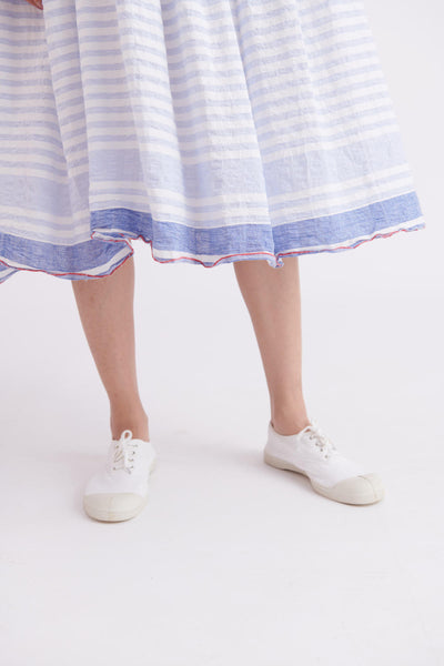 Sleeveless Pin tucks Dress in Blue Stripes