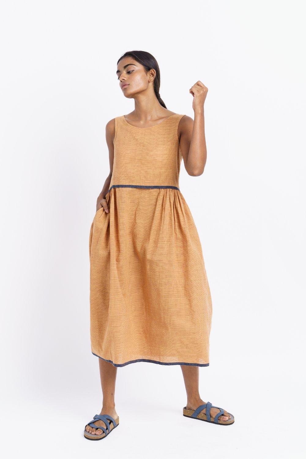 Madras check midi dress - Beige