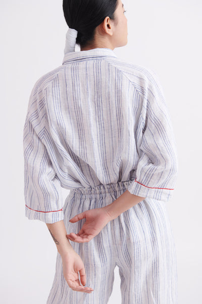Oversized Shirt in Raglan Sleeve in Blue Stripes