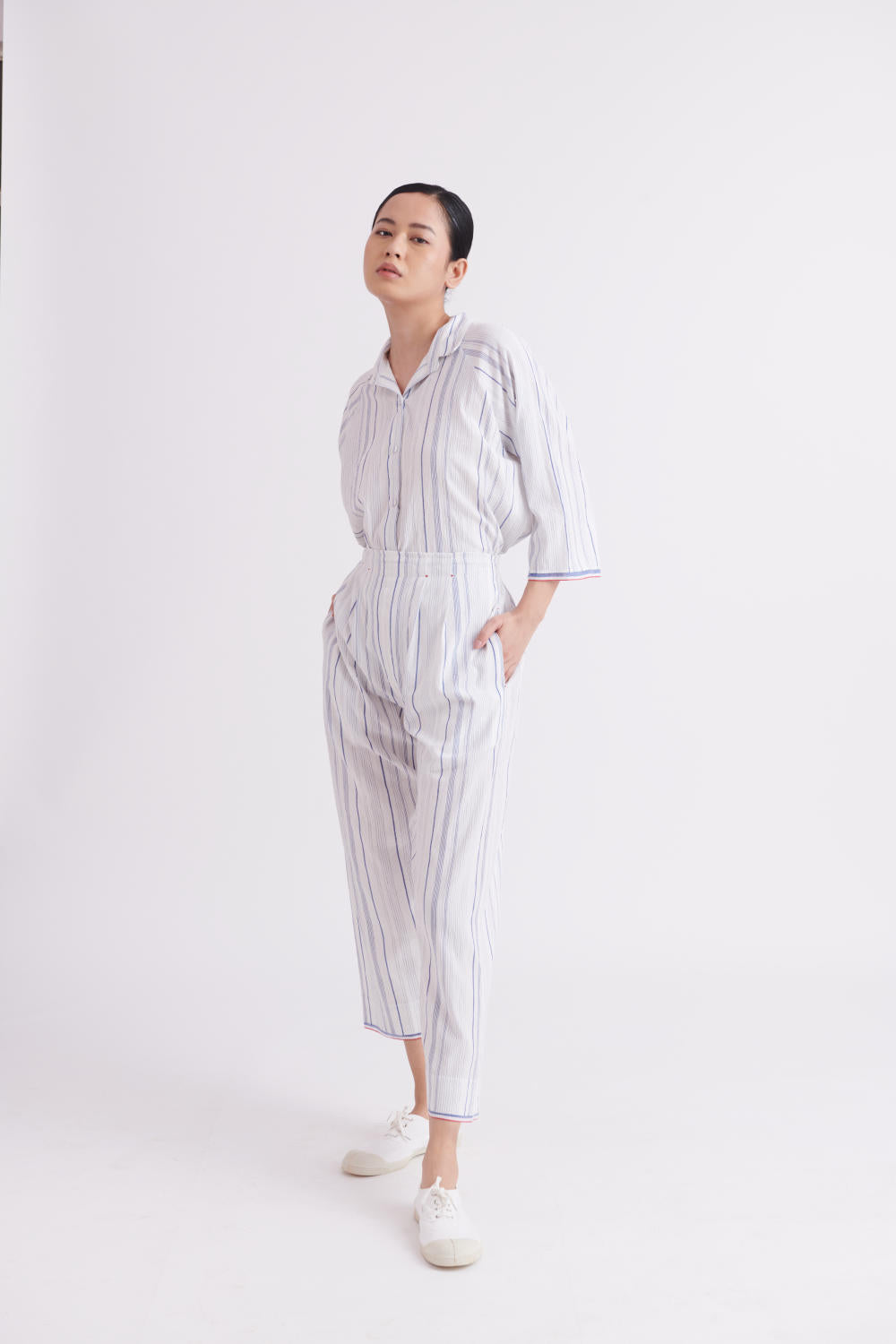 Oversized Shirt in Raglan Sleeve in Blue Stripes