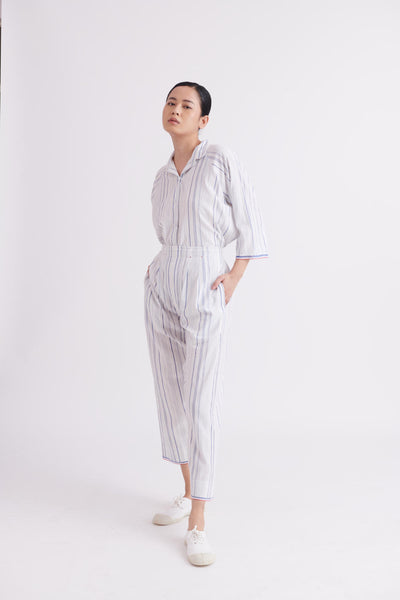 Oversized Shirt in Raglan Sleeve in Blue Stripes