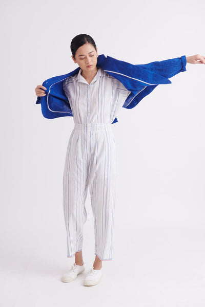 High Twist Cotton Pants in Blue Stripes
