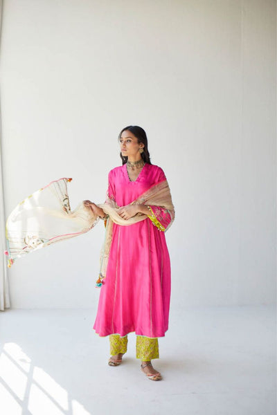 HOT PINK SIDE KALI KURTA SET