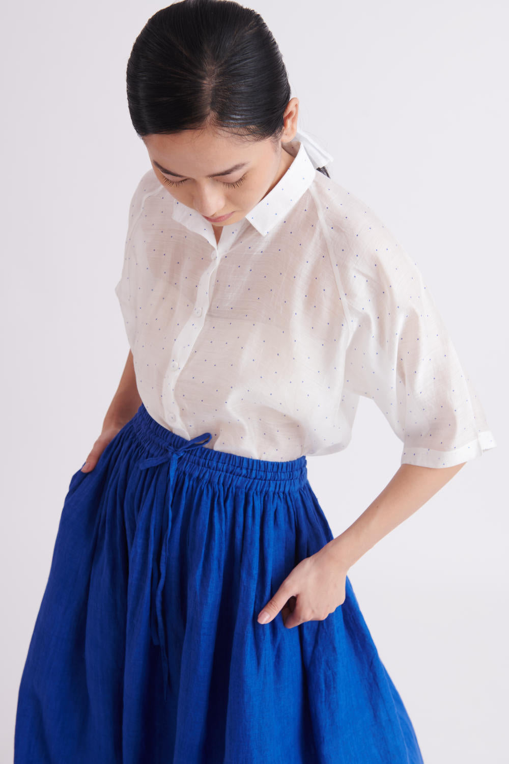 Handloom Silk Shirt in Small Polka
