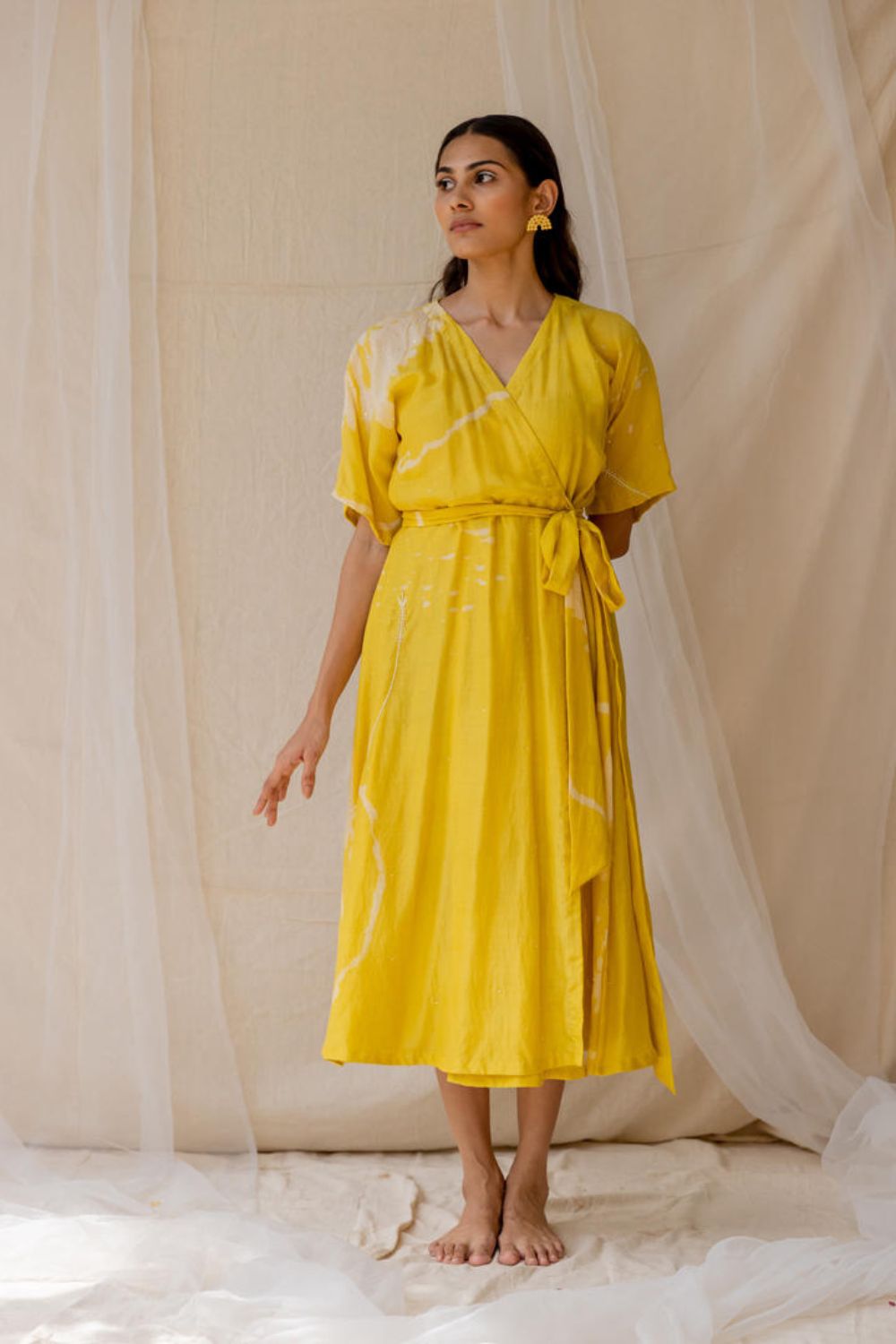 Hibiscus wrap around dress - yellow