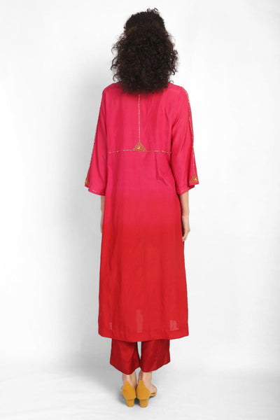 Red Ombre embroidered Kurta Co-ord