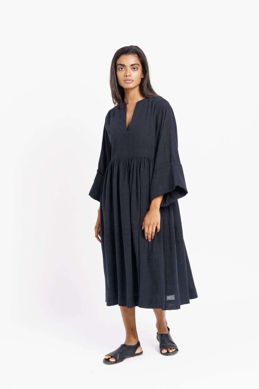Gathered midi dress - Black