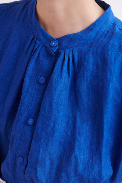 Handloom Linen Shirt in Victoria Blue