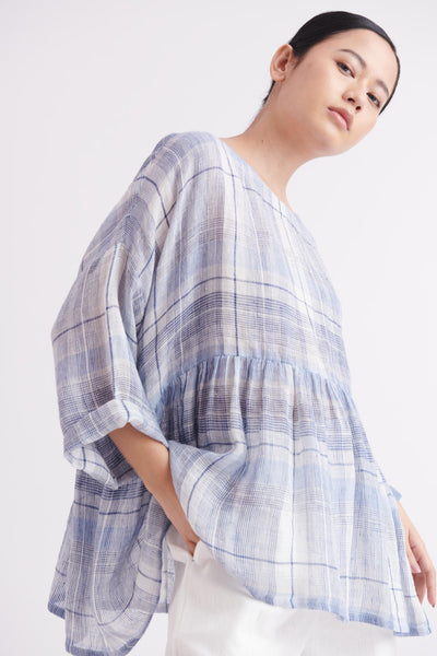 Handloom Linen Gauze Top in Checks