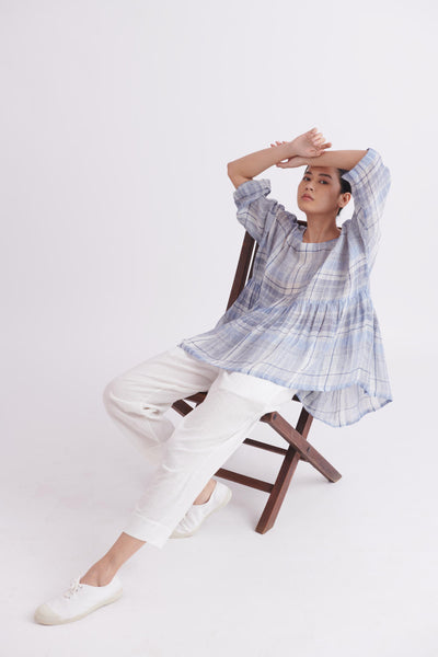 Handloom Linen Gauze Top in Checks