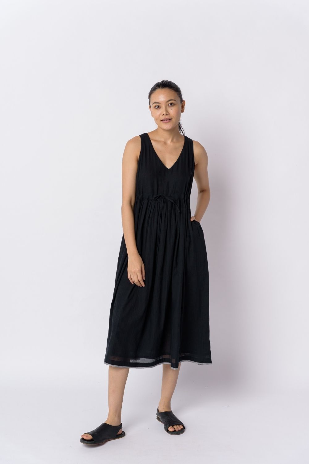 Black front tie - up dress - Black