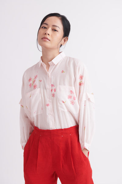 Handwoven Shirt with Cherry Blossom Print