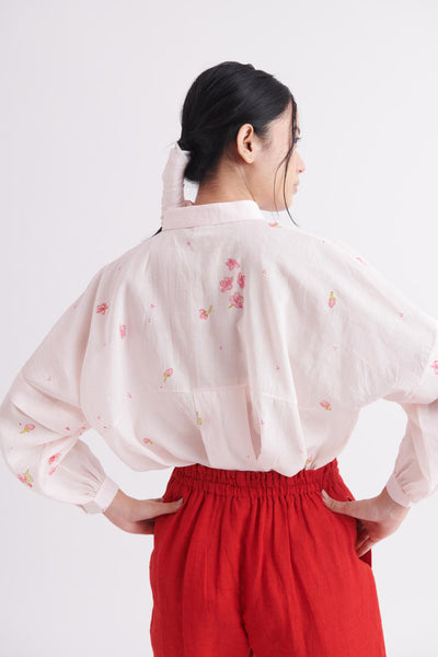Handwoven Shirt with Cherry Blossom Print