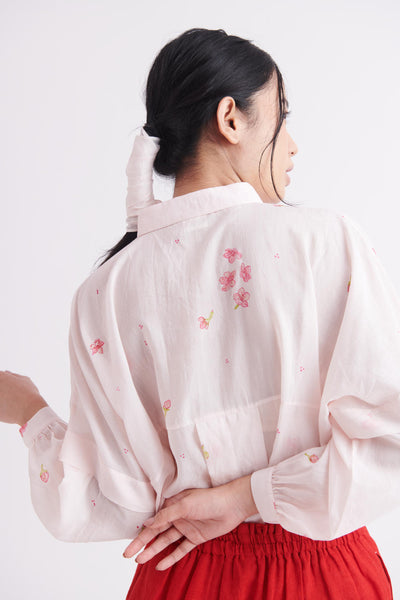 Handwoven Shirt with Cherry Blossom Print