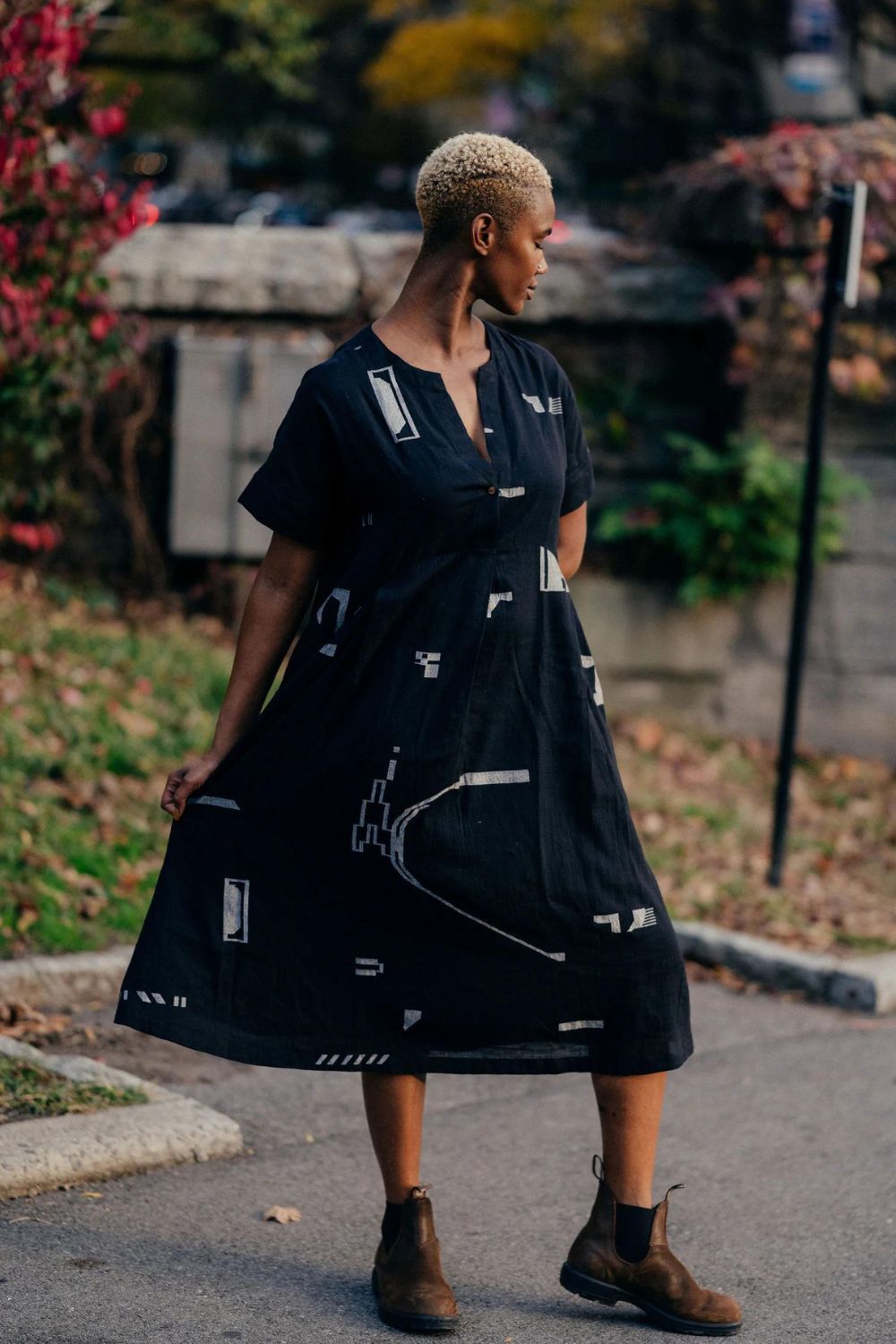 Handwoven abstract block dress