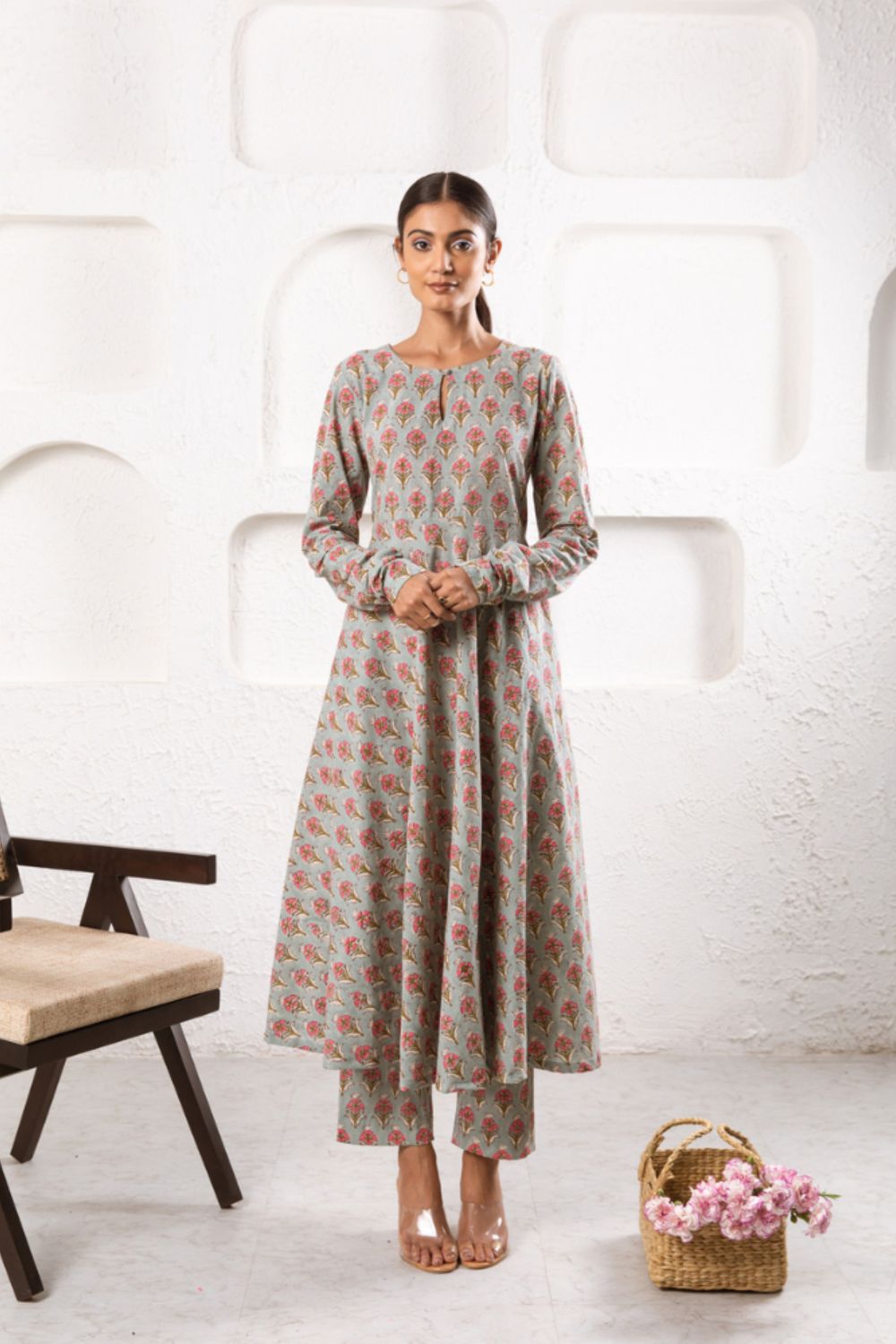 Grey Pansy Kurta Set