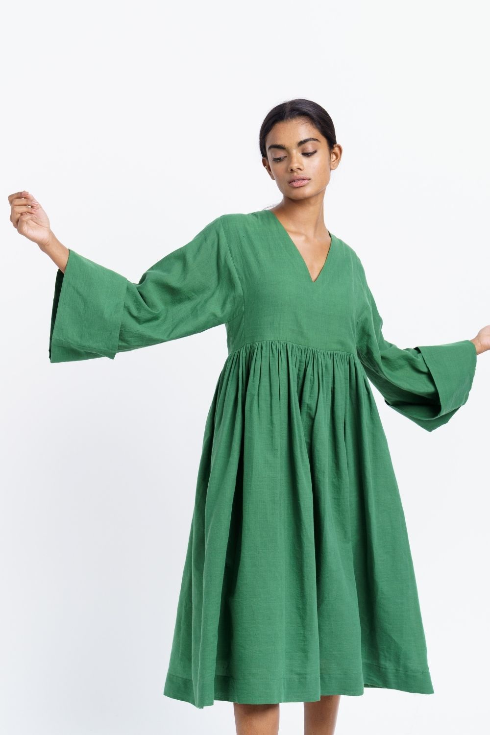 Basil green gathered midi dress - Basil Green
