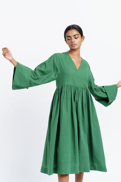 Basil green gathered midi dress - Basil Green